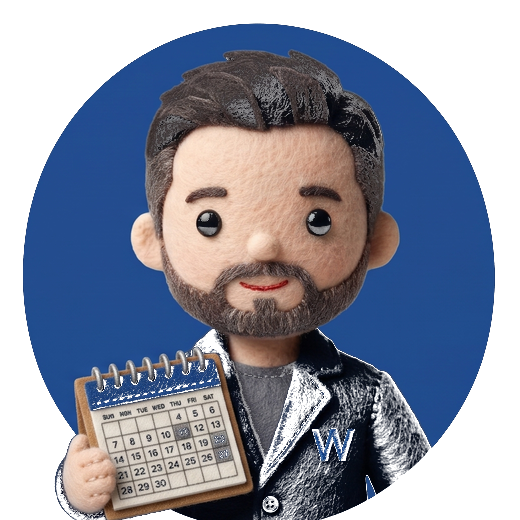 Personaje de tela con calendario: agente de Agenda
